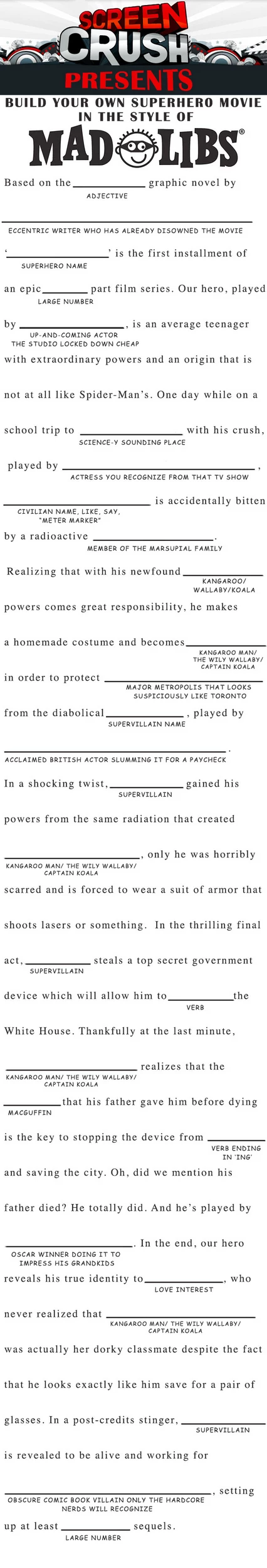 Mad Libs Superhero Mad Libs Superhero