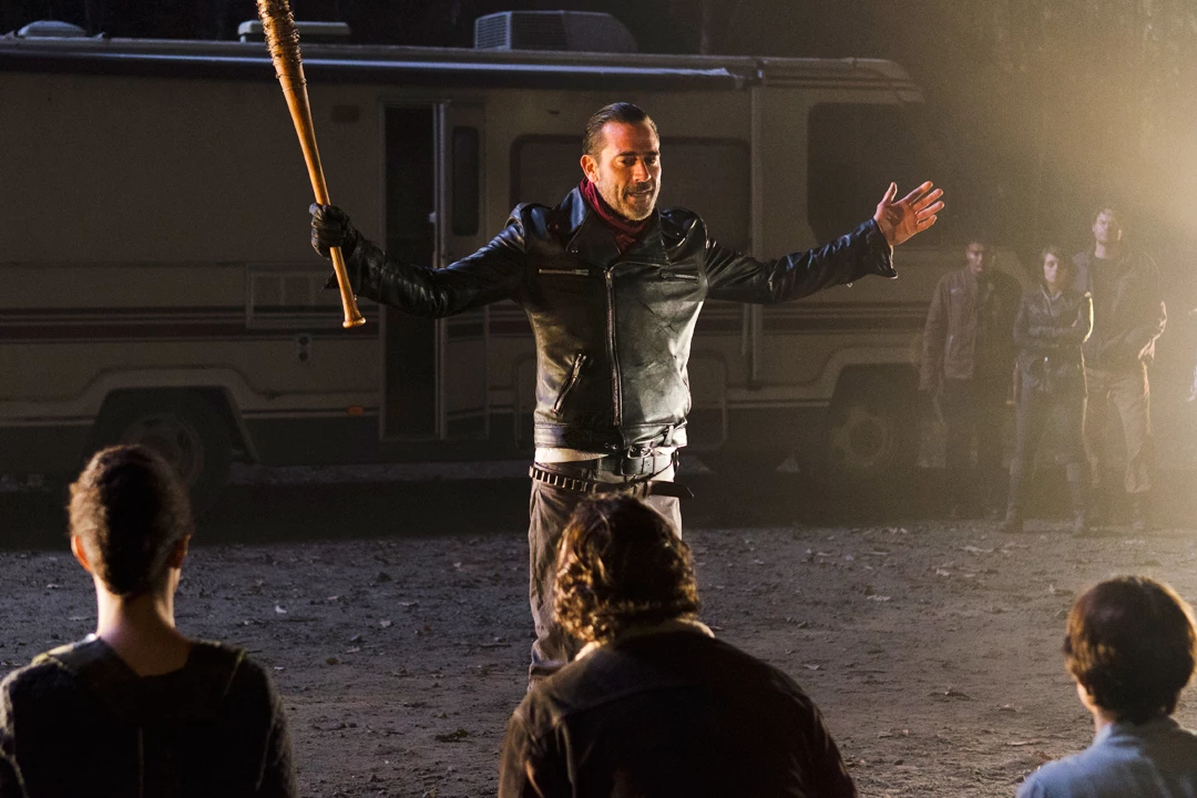 Photo of Negan interrogating Rick and his group provided by Kevin Fitzpartick